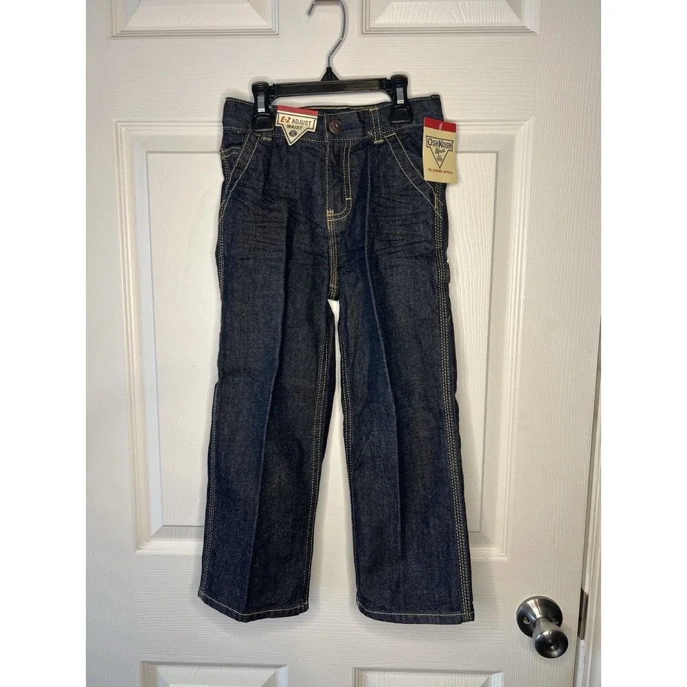 OshKosh B'gosh Carpenter Jeans Kids 5T Dark Blue NEW E-Z Adjust Waist Utility